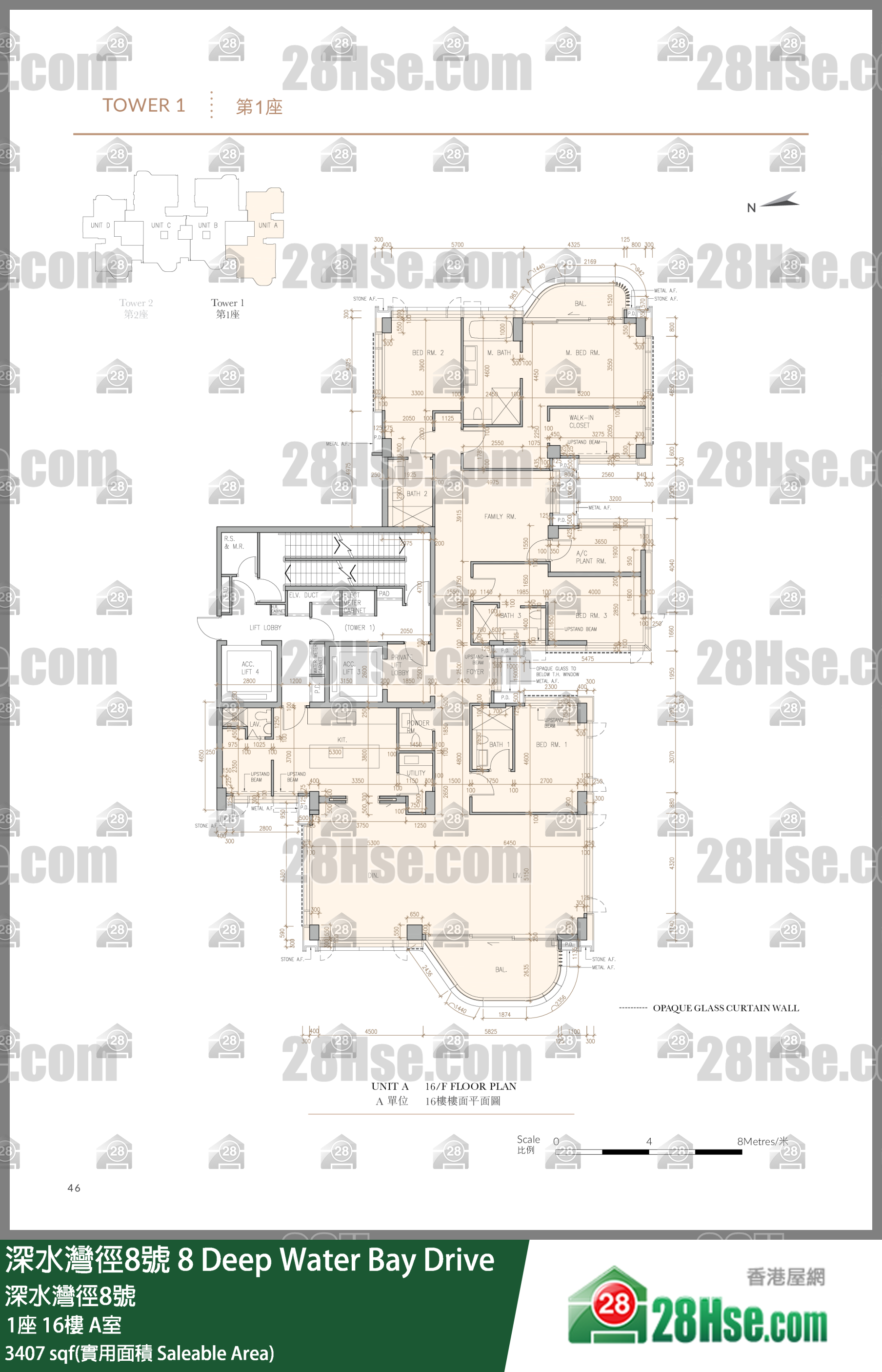 8 Deep Water Bay Drive,  Flat A, 16/f, Tower 1, Building FloorPlan