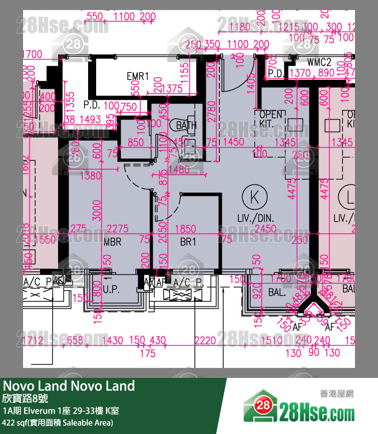 Novo Land, Flat K, 30/F, Elverum Tower 1 FloorPlan