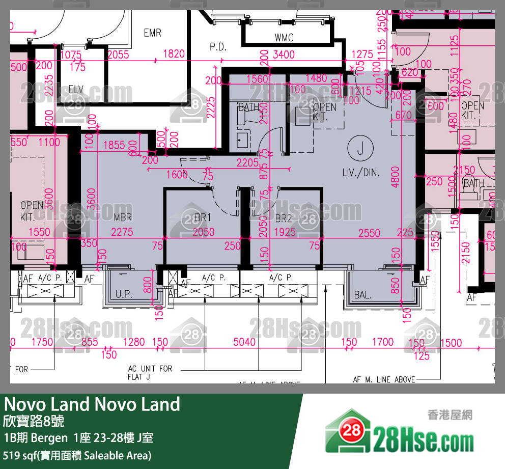 Novo Land, Flat J, 27/F, Bergen Tower 1 FloorPlan