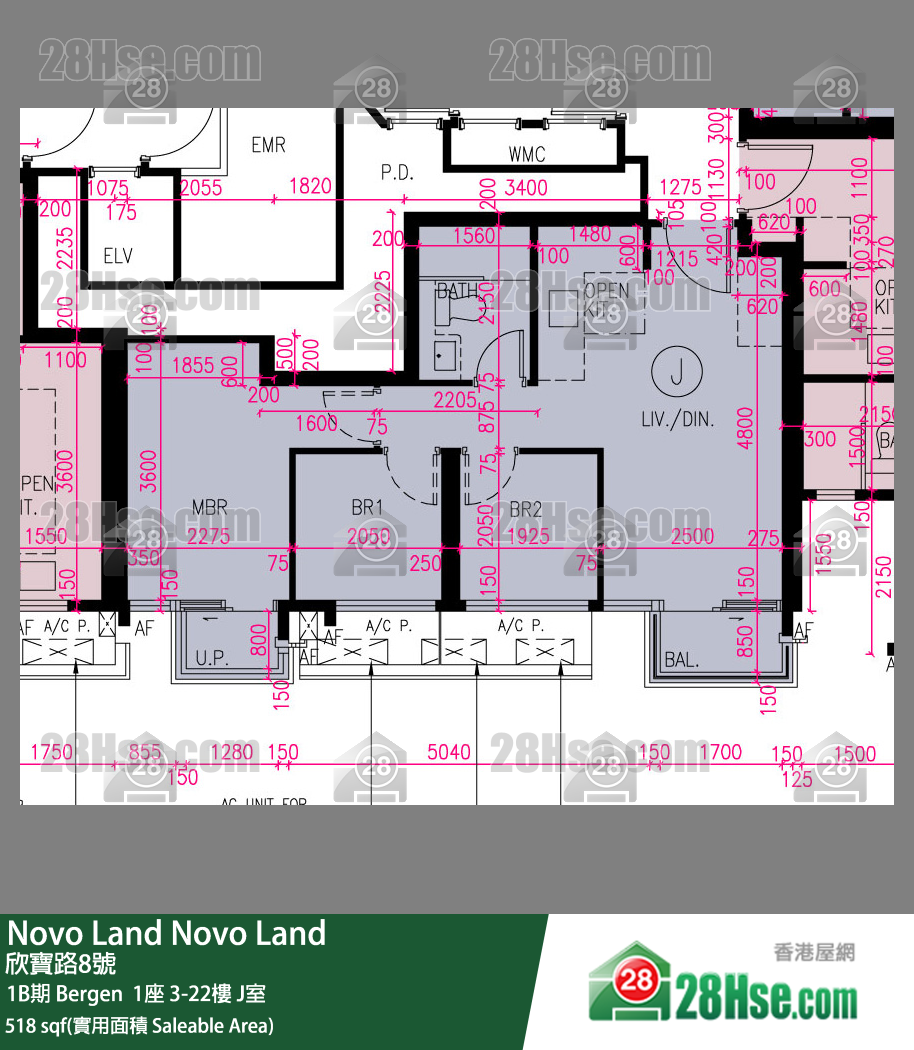 Novo Land, Flat J, 20/F, Bergen Tower 1 FloorPlan