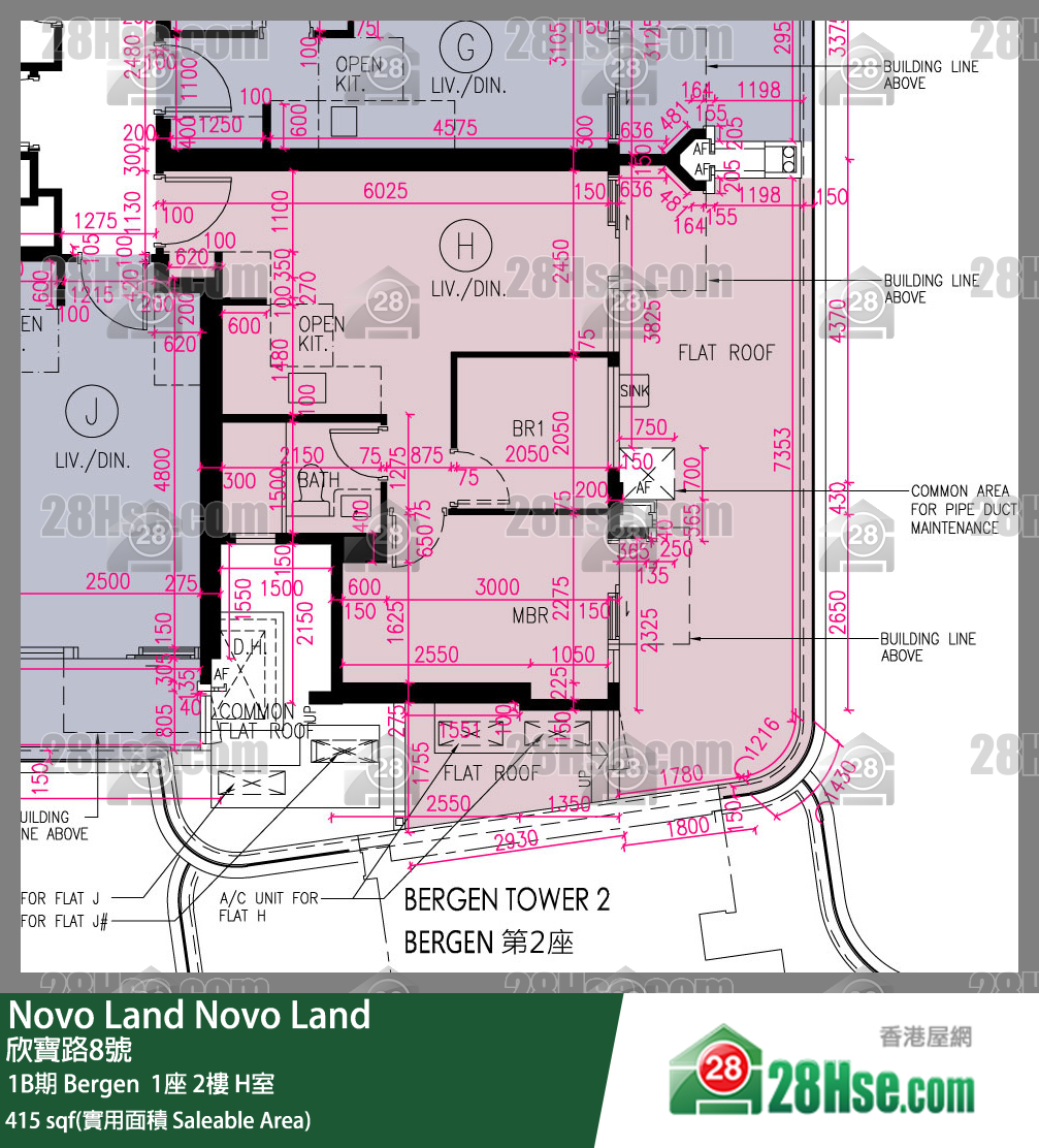 Novo Land,  Flat H, 2/f, Bergen Tower 1, Phase 1b FloorPlan