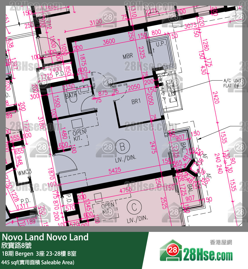 Novo Land, Flat B, 27/F, Bergen Tower 3 FloorPlan