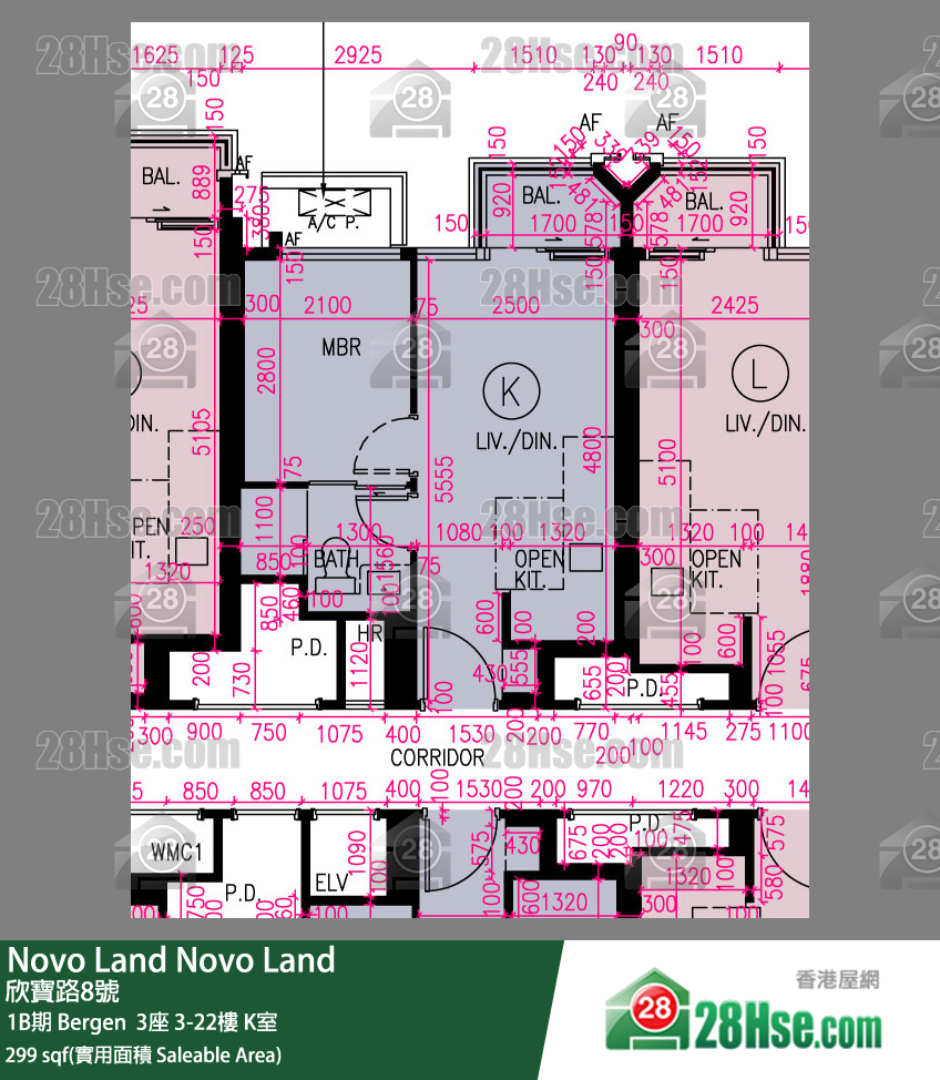 Novo Land, Flat K, 10/F, Bergen Tower 3 FloorPlan
