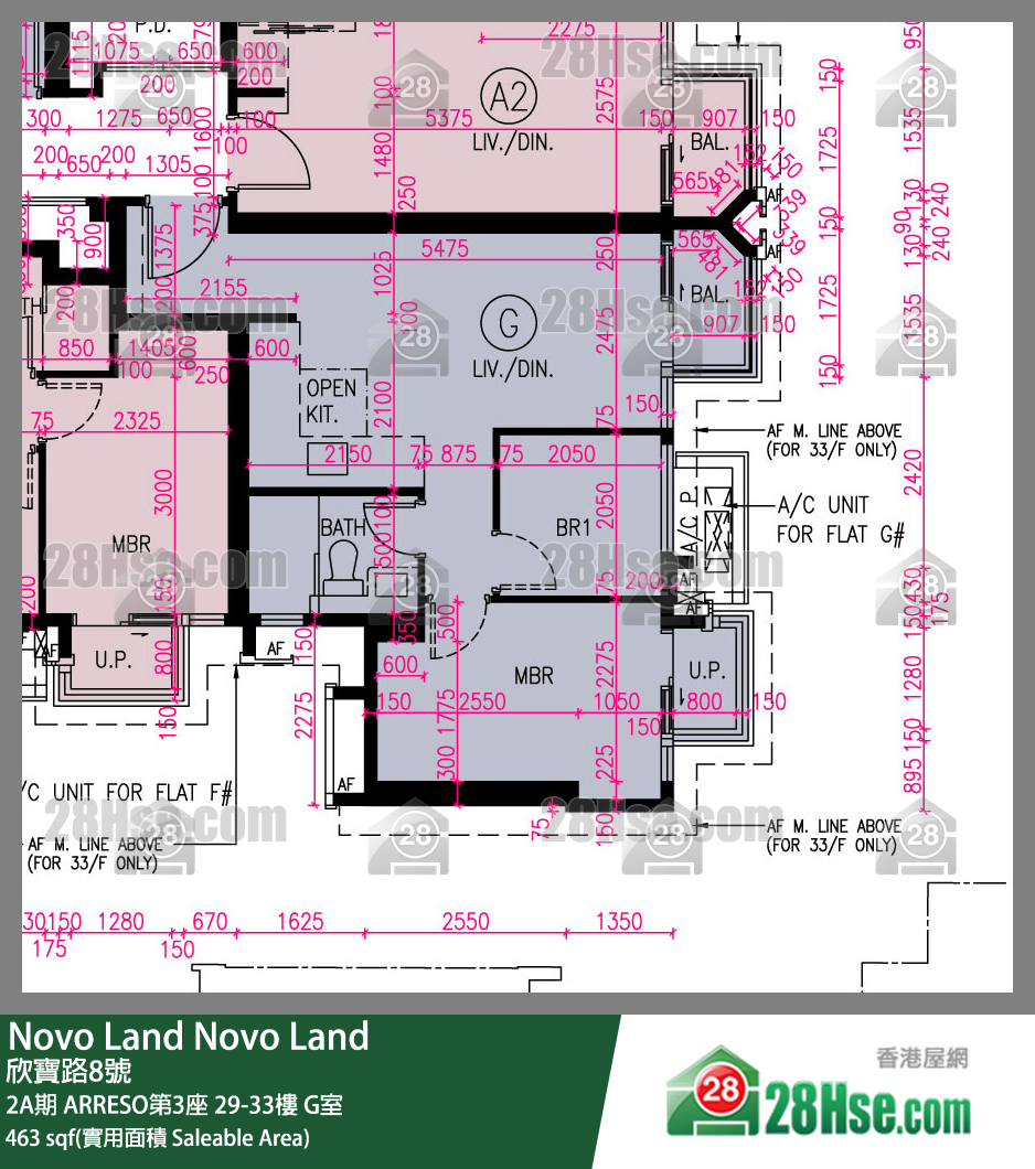 Novo Land, Flat G, 33/F, Arreso Tower 3 FloorPlan