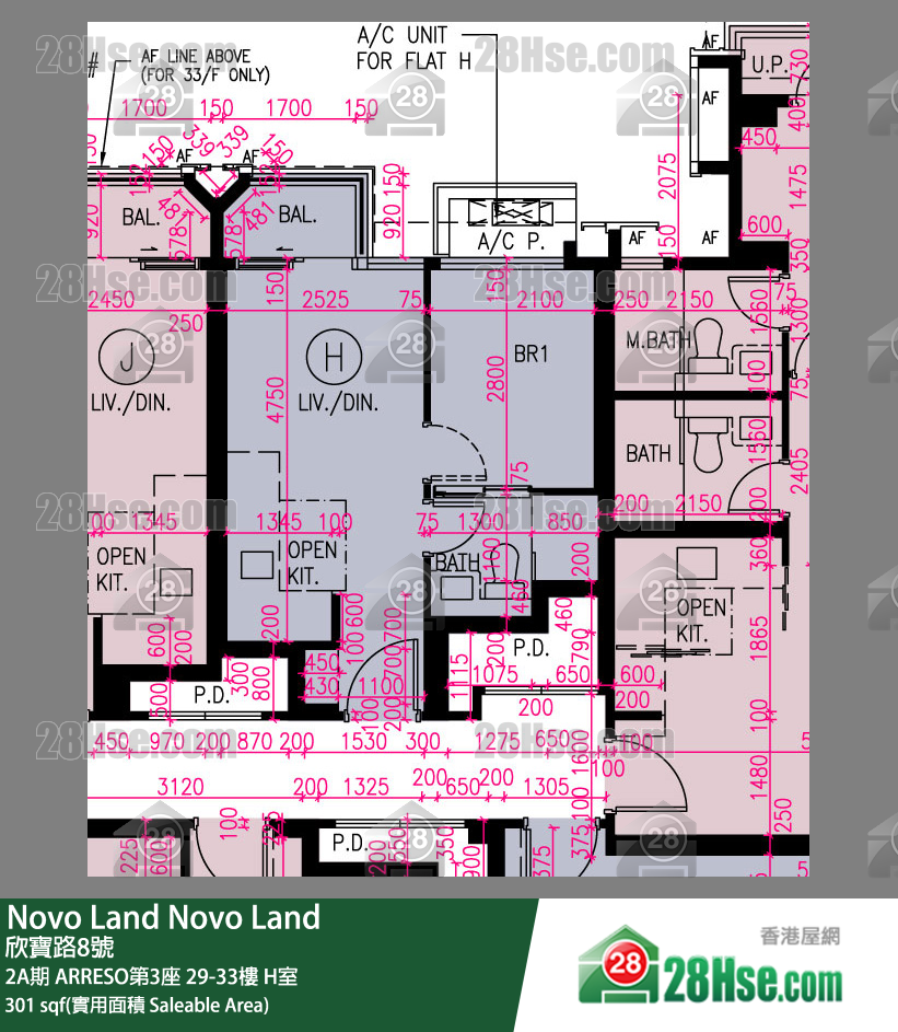 Novo Land, Flat H, 29/F, Arreso Tower 3 FloorPlan