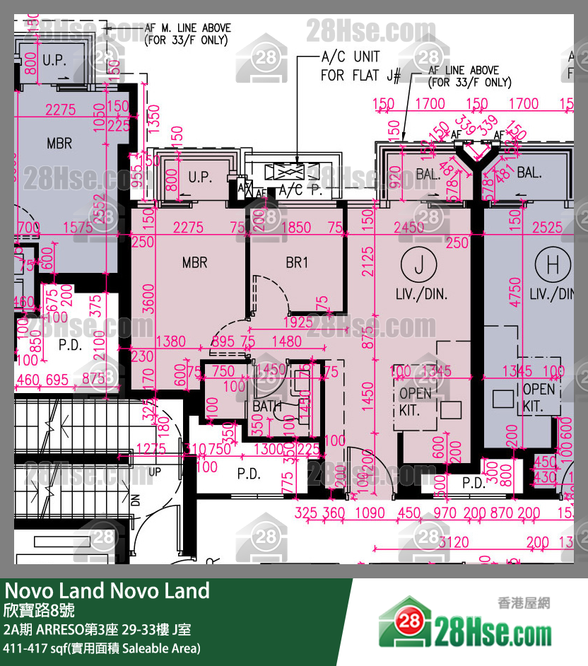Novo Land, Flat J, 29/F, Arreso Tower 3 FloorPlan