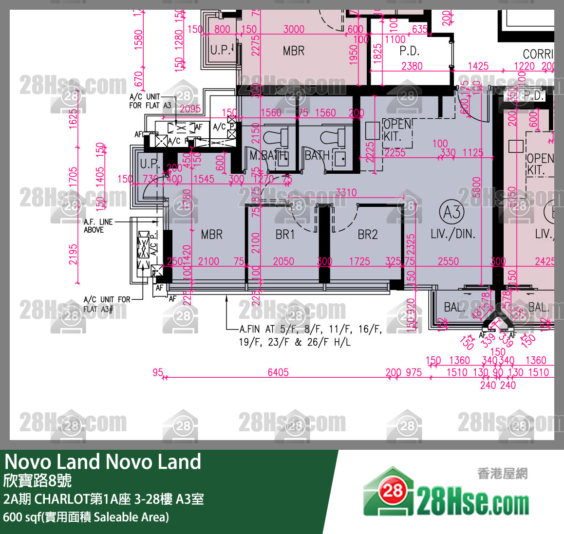 Novo Land,  Flat A3, 28/f, Charlot Tower 1a, Phase 2a FloorPlan
