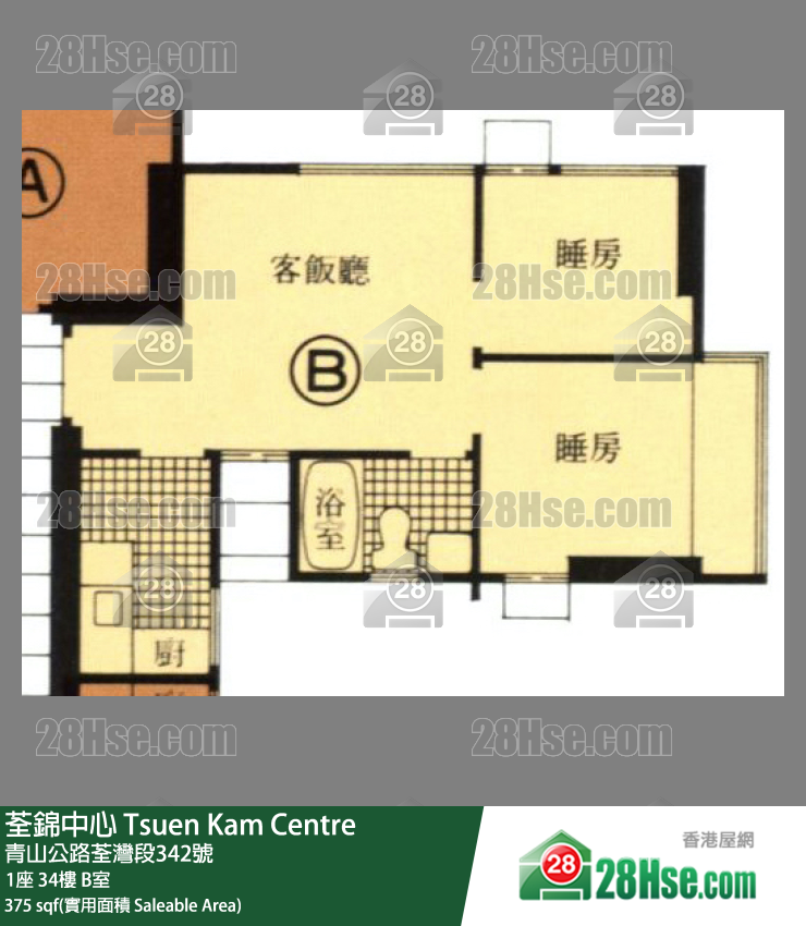 荃锦中心 1座 34楼 B室 平面图