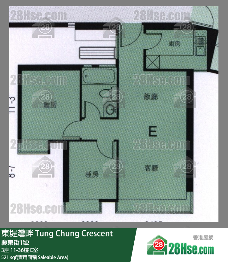 东堤湾畔 3座25楼 E室 平面图