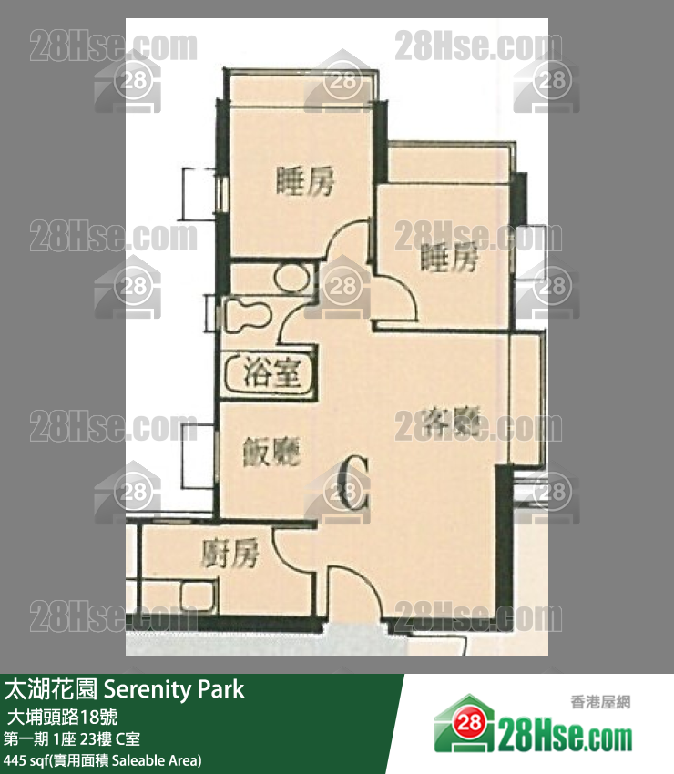 太湖花园 第一期 1座 23楼 C室 平面图