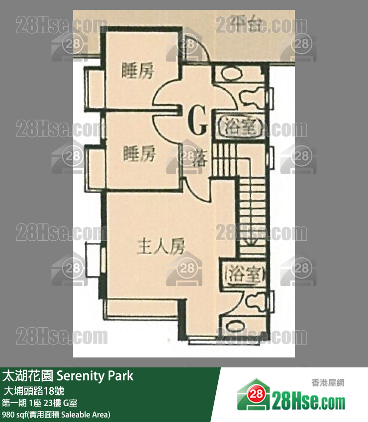太湖花园 第一期 1座 23楼 G室 平面图