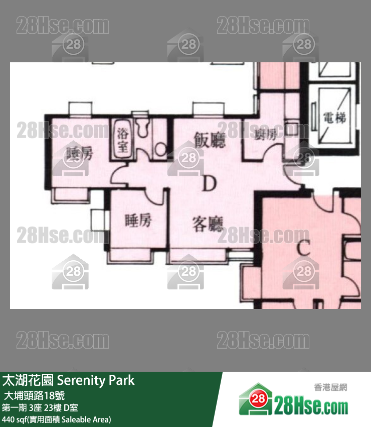 太湖花园 第一期3座23楼 D室 平面图