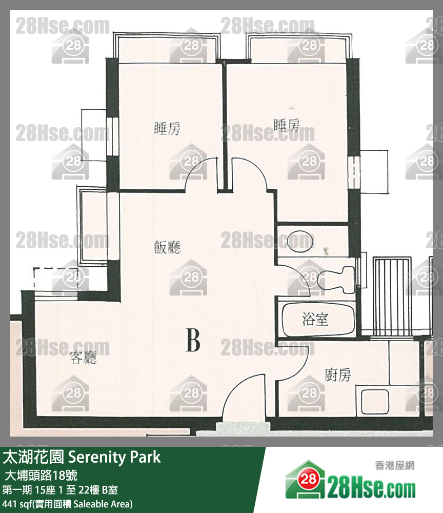 太湖花園 第一期15座22樓 B室 平面圖