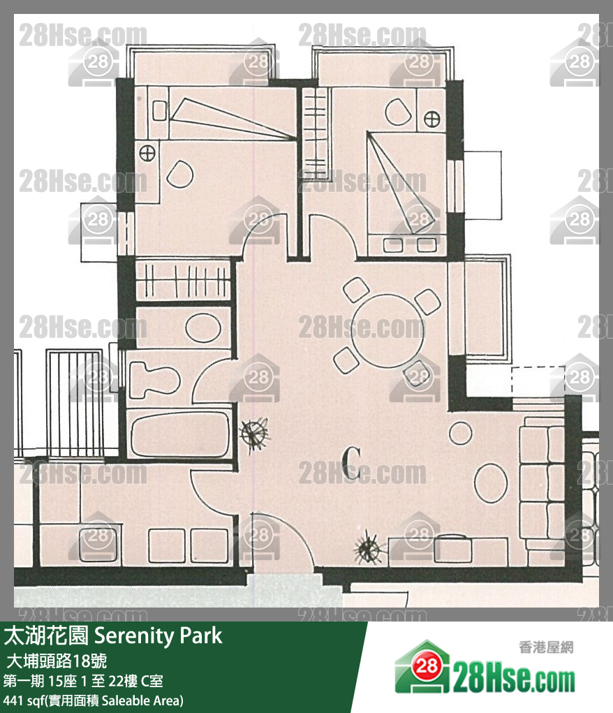 太湖花園 第一期15座22樓 C室 平面圖