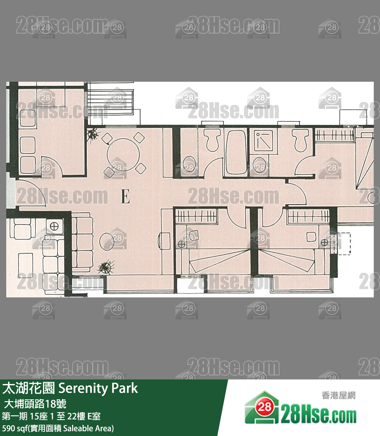 太湖花園 第一期15座22樓 E室 平面圖