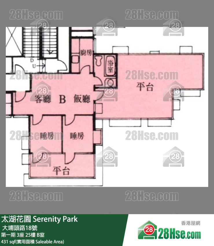 太湖花园 第一期 3座 25楼 B室 平面图