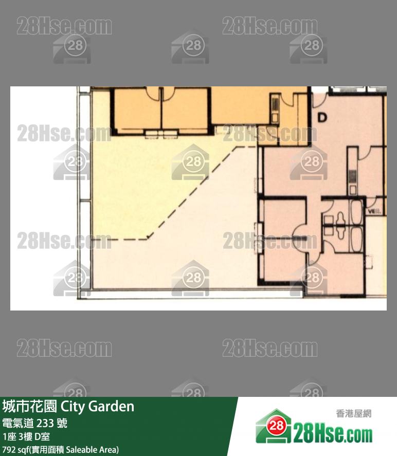 城市花園 1座 3樓 D室 平面圖
