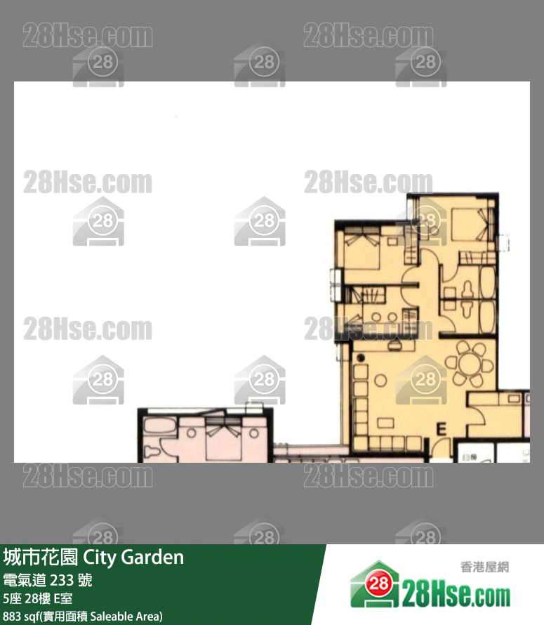 城市花园 5座28楼 E室 平面图