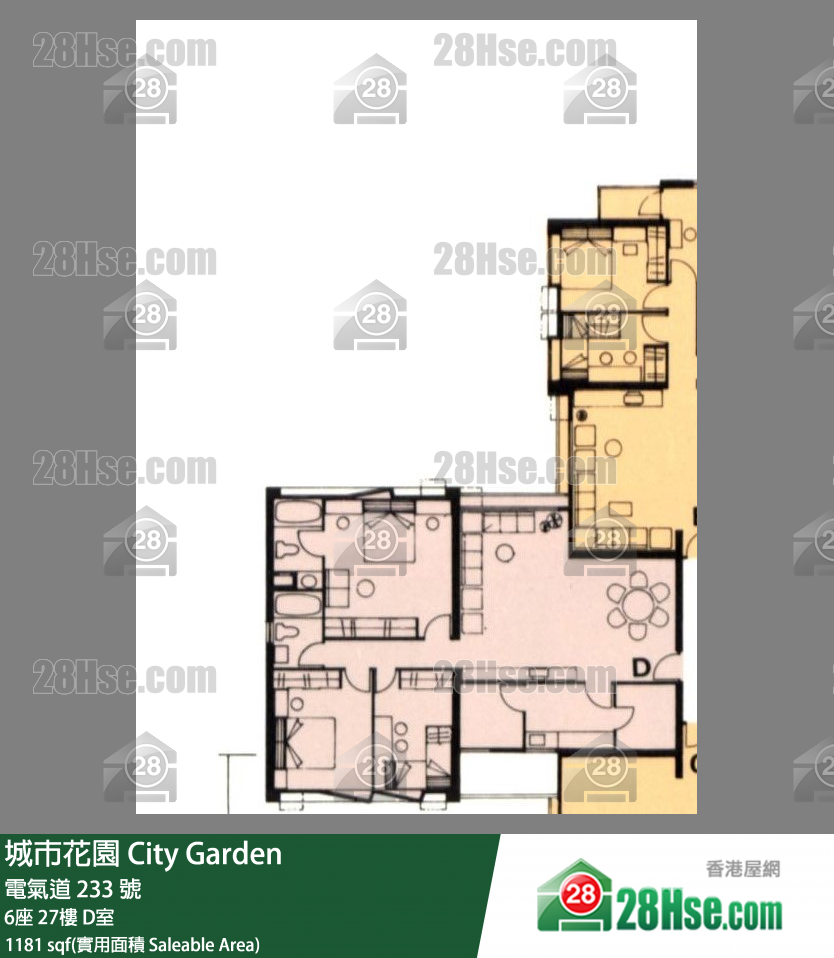城市花园 6座 27楼 D室 平面图