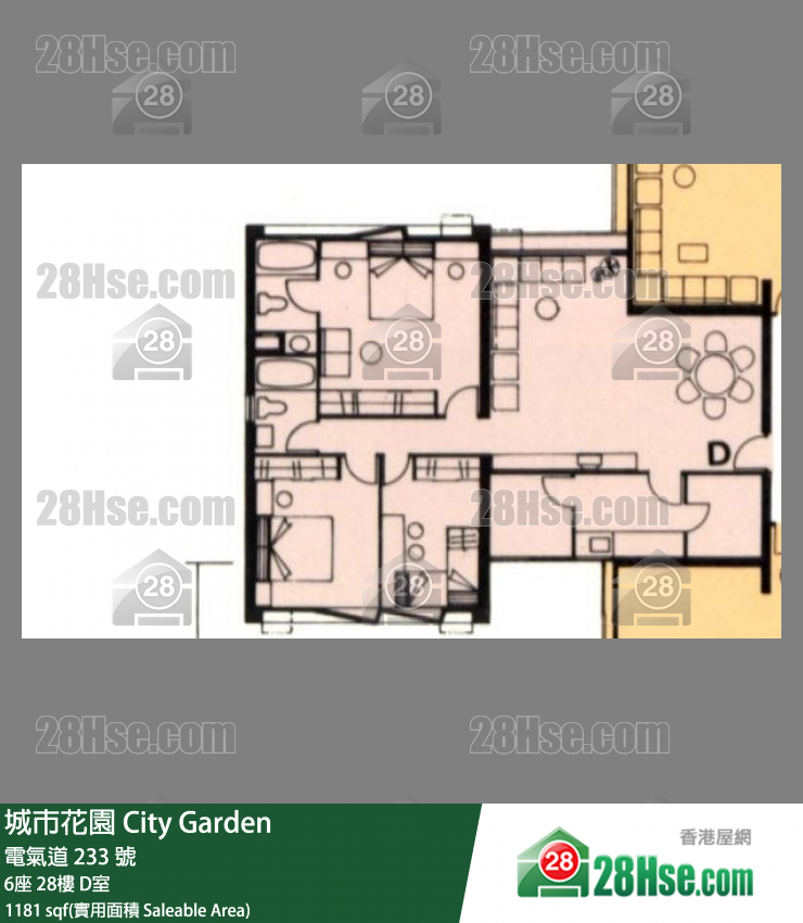 城市花园 6座28楼 D室 平面图