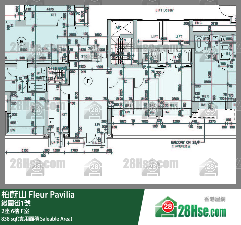 Fleur Pavilia, Flat F, 6/F, Tower 2 FloorPlan