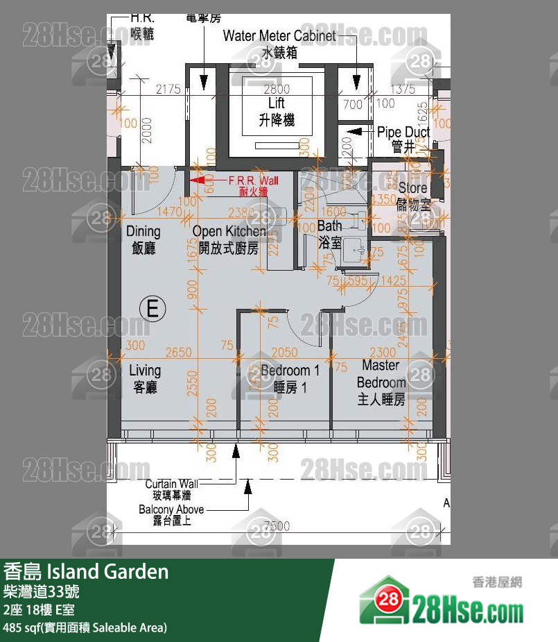 香岛 2座18楼 E室 平面图