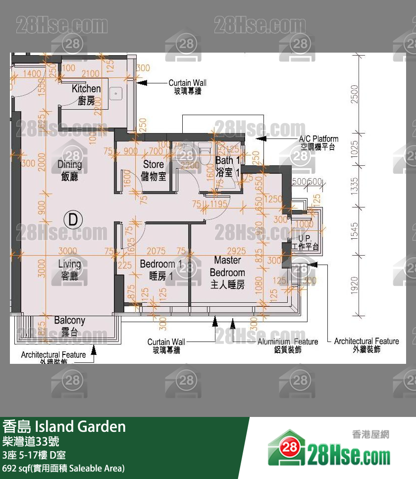香岛 3座13楼 D室 平面图