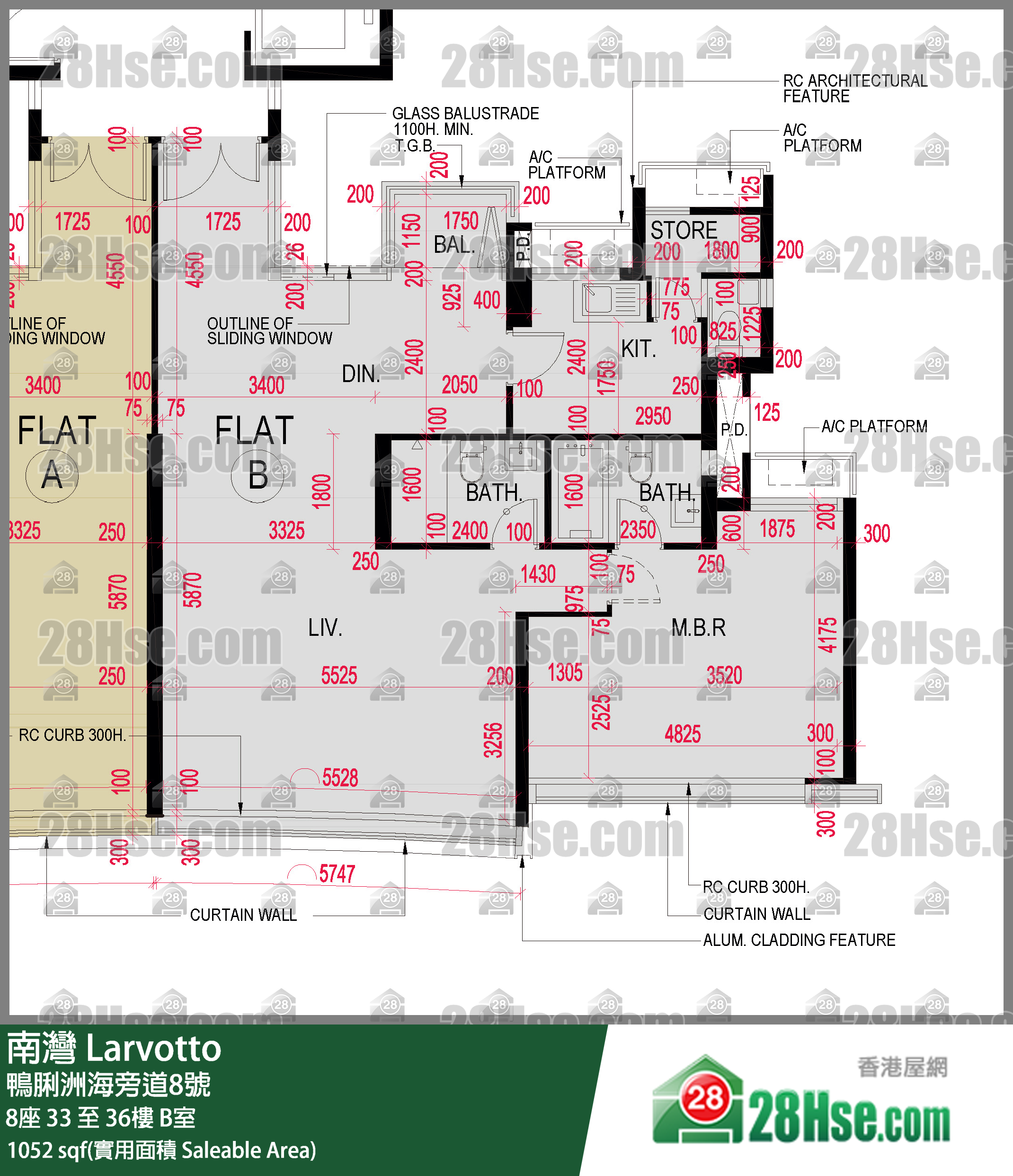 Larvotto ,  Flat B, 36/f, Tower 8 FloorPlan