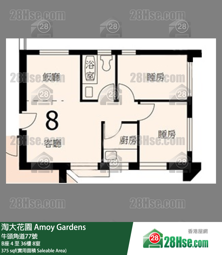 Amoy Gardens,  Flat 8, 36/f, Block B FloorPlan