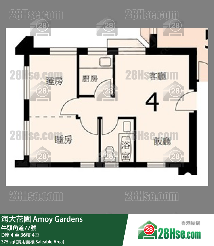 淘大花园 D座4楼 4室 平面图