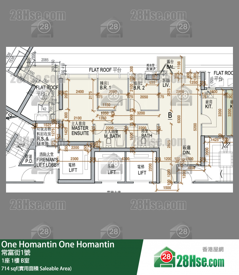 One Homantin 1座 1楼 B室 平面图