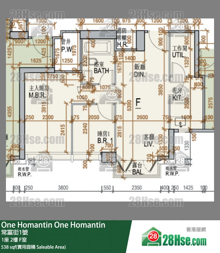 One Homantin 1座2楼 F室 平面图