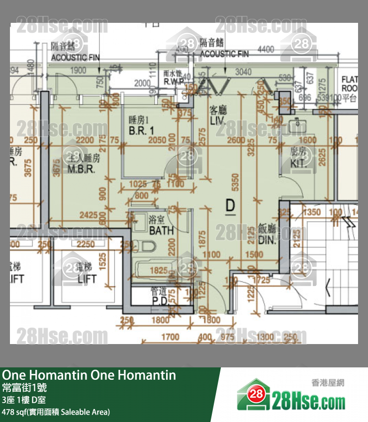 One Homantin 3座1樓 D室 平面圖