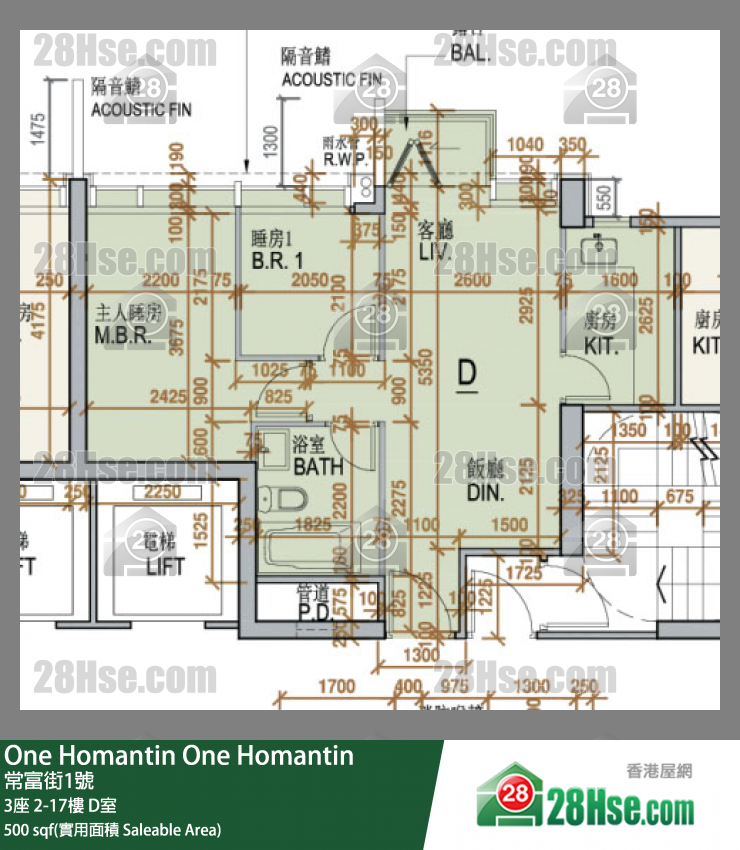 One Homantin 3座12楼 D室 平面图