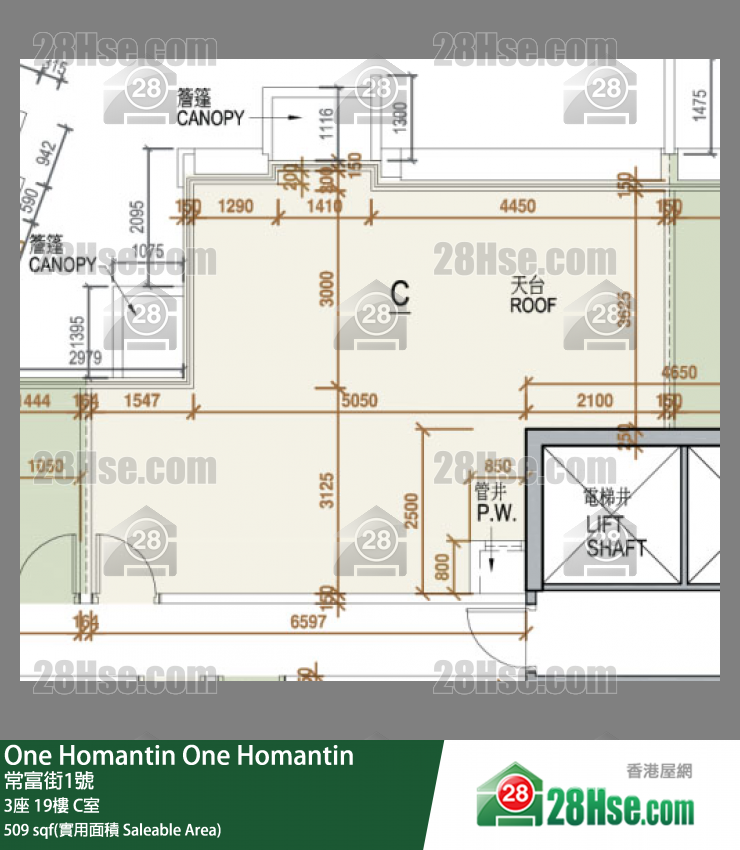One Homantin 3座 19楼 C室 平面图