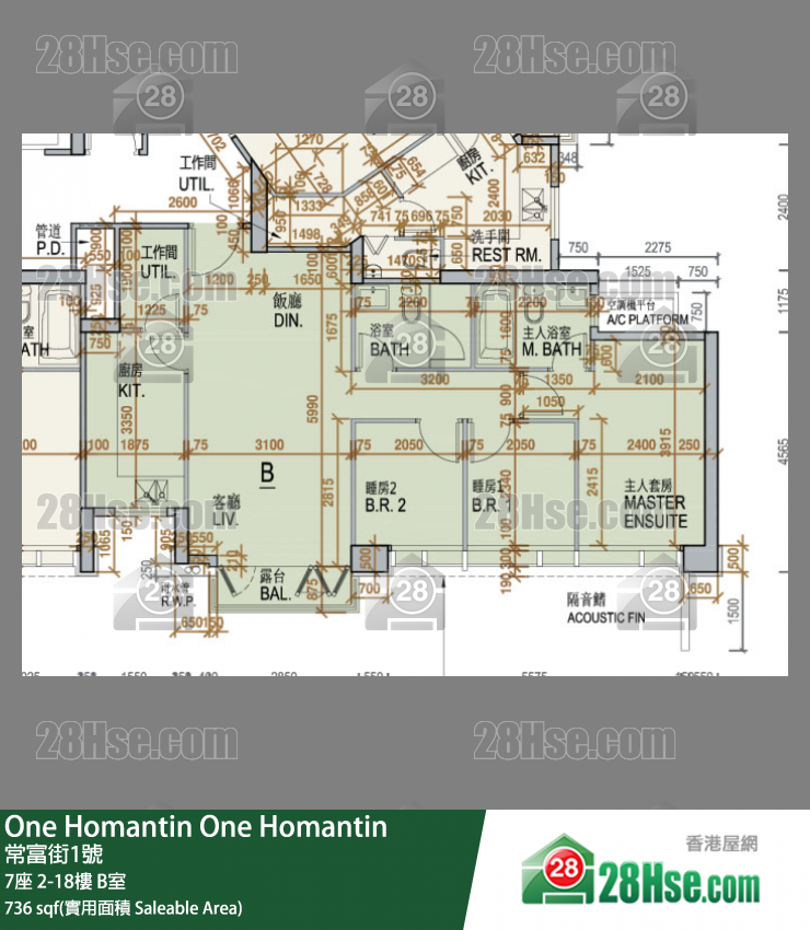 One Homantin 7座18楼 B室 平面图