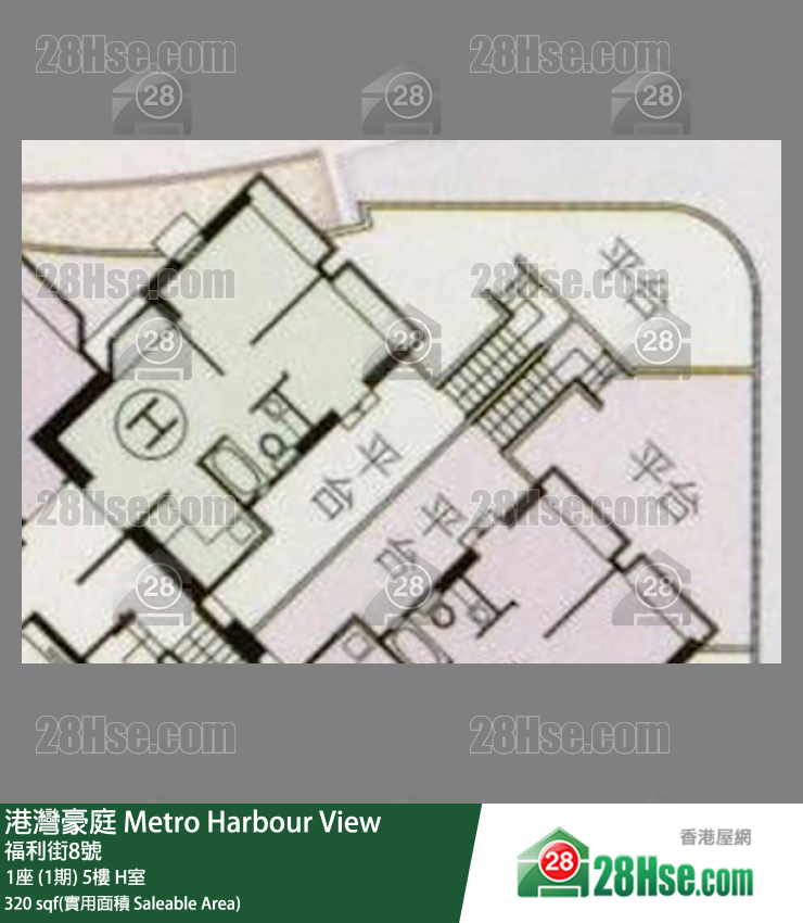港湾豪庭 1座 (1期) 5楼 H室 平面图