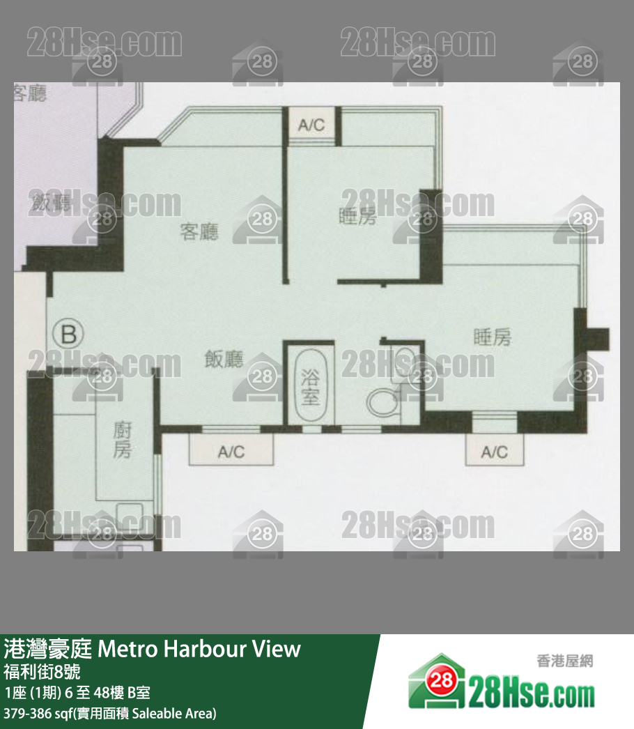 港湾豪庭 1座 (1期)38楼 B室 平面图