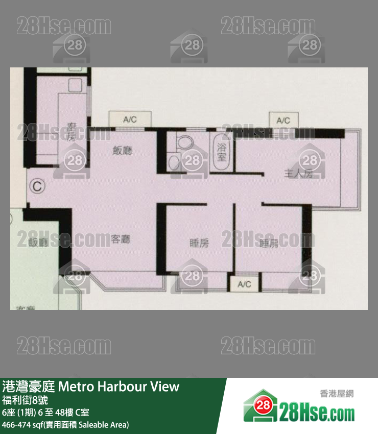 港湾豪庭 6座 (1期)48楼 C室 平面图