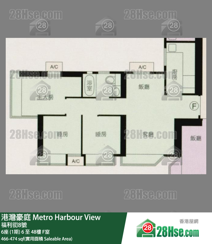 港湾豪庭 6座 (1期) 47楼 F室 平面图