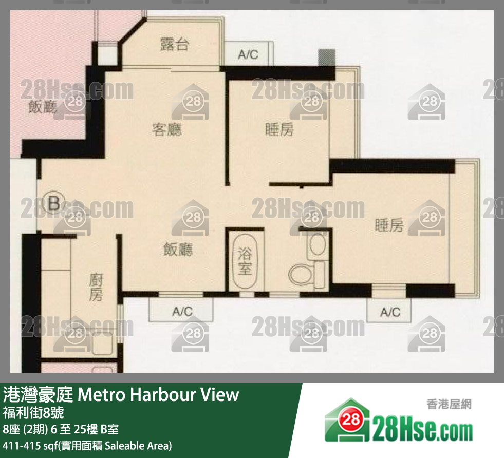 港湾豪庭 8座 (2期) 25楼 B室 平面图