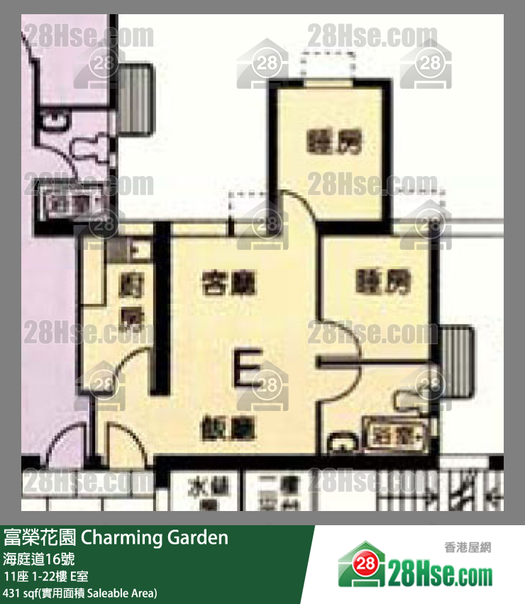 富荣花园 11座14楼 E室 平面图