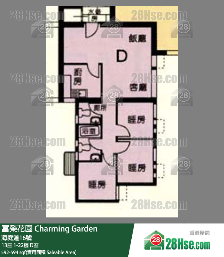 富荣花园 13座16楼 D室 平面图