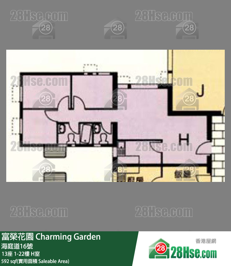 富荣花园 13座22楼 H室 平面图