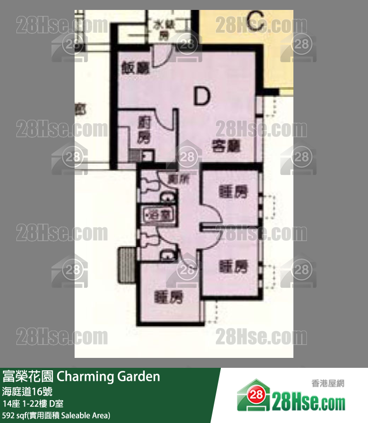 富荣花园 14座 21楼 D室 平面图