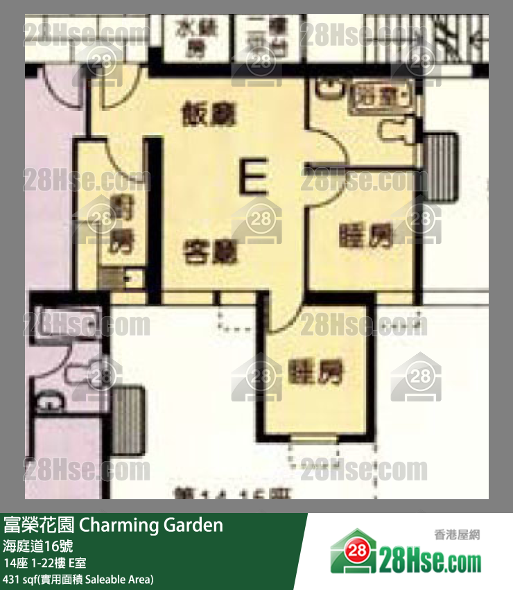 富荣花园 14座18楼 E室 平面图