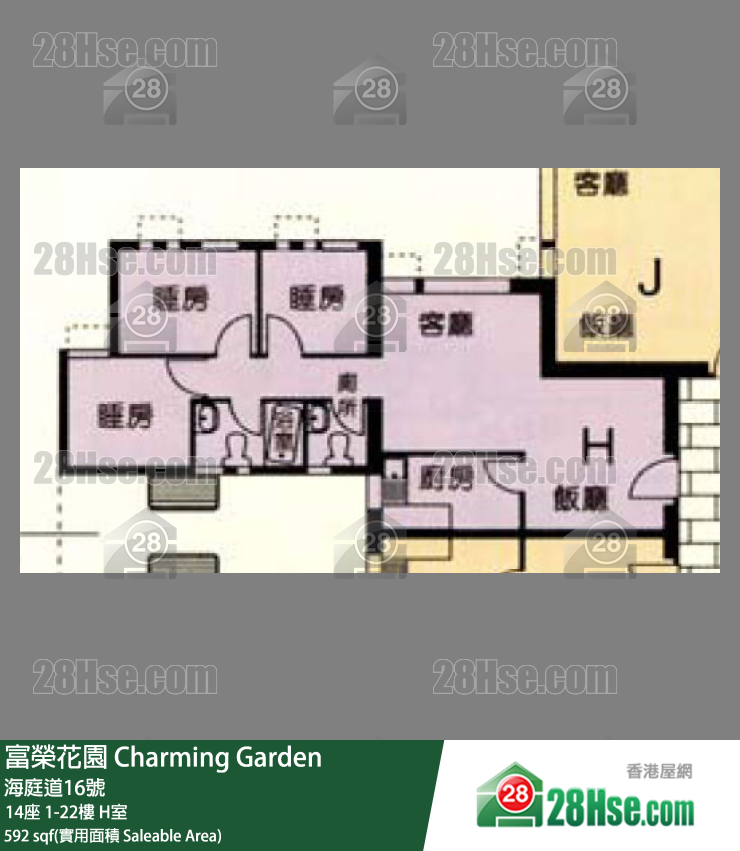 富荣花园 14座 3楼 H室 平面图