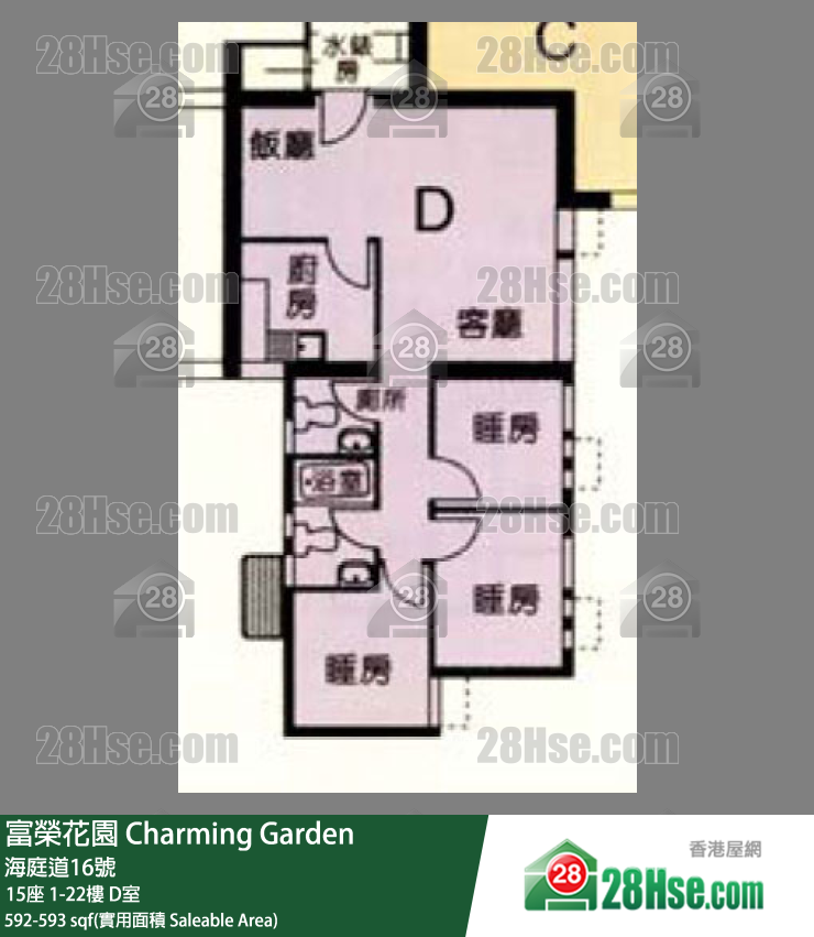 富荣花园 15座20楼 D室 平面图