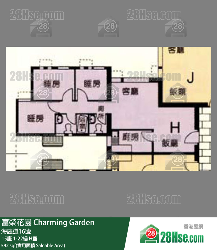 富荣花园 15座22楼 H室 平面图