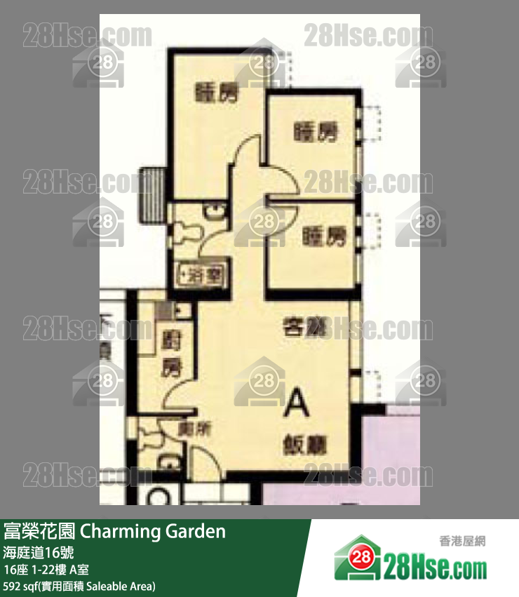 富荣花园 16座22楼 A室 平面图